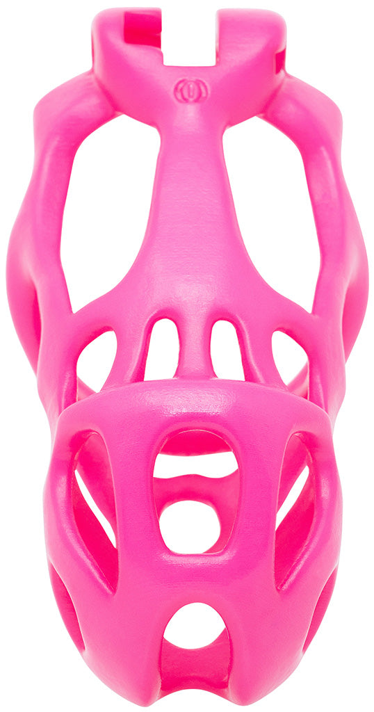 The front of a pink Hera barrel lock cage in large size.