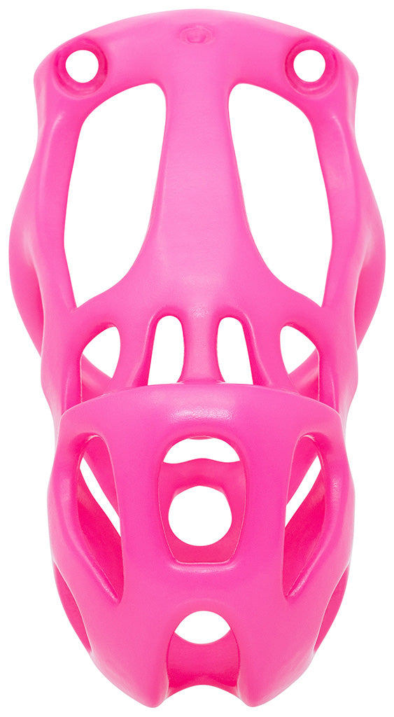 The front of a pink Hera hexlock cage in large size.